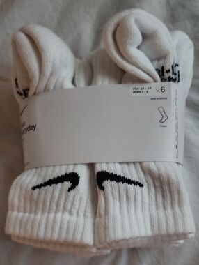 Nike White Crew Athletic Socks with Black Swoosh - 6 Pack